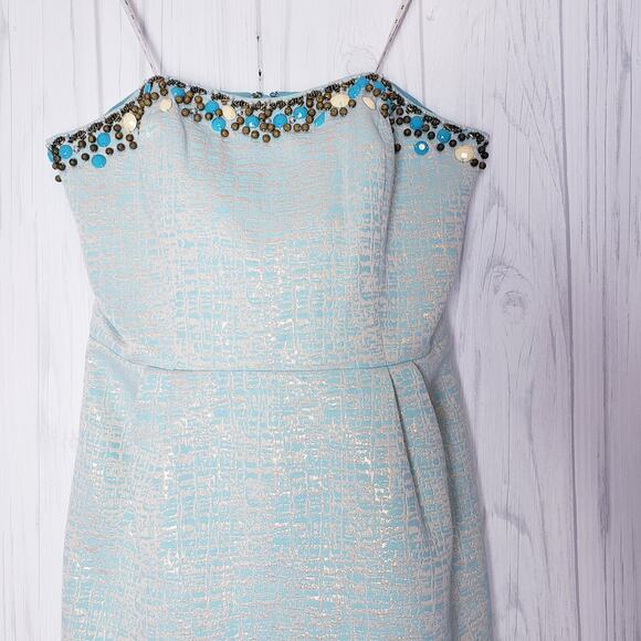 Lilly Pulitzer Raya Metallic Strapless Sheath Dress Beaded Knee Length Lined - Picture 3 of 14